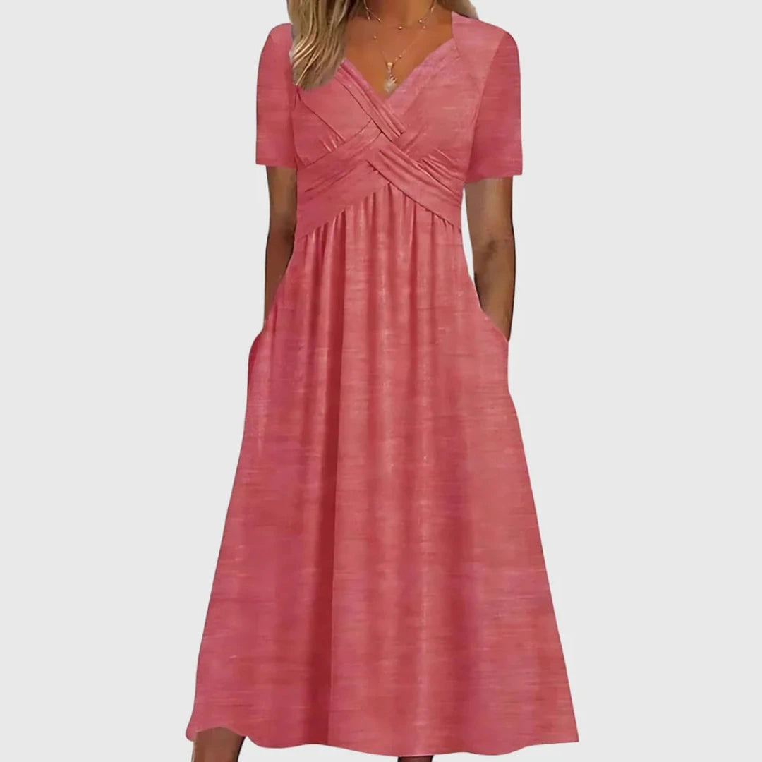 A-Line Summer Midi Dress Side Pockets and Cross Detail