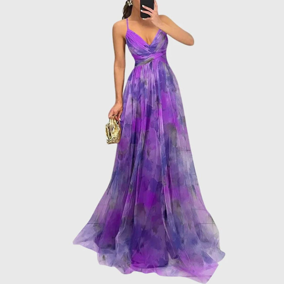 Floral Print Maxi Dress with Spaghetti Straps and Pleated Skirt