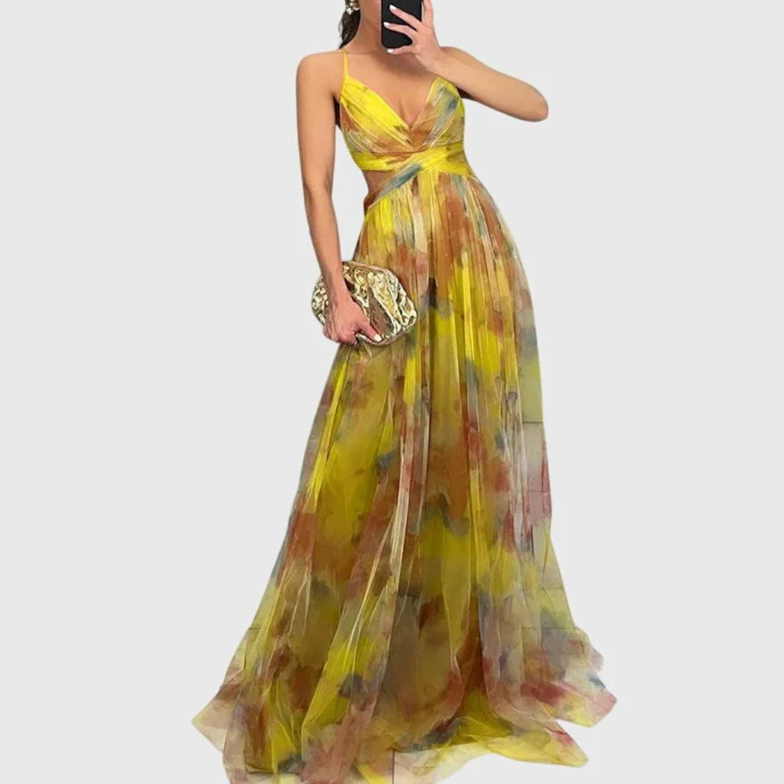 Floral Print Maxi Dress with Spaghetti Straps and Pleated Skirt