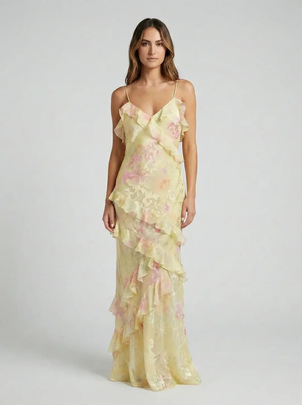 Floral Print Maxi Summer Dress with Ruffles