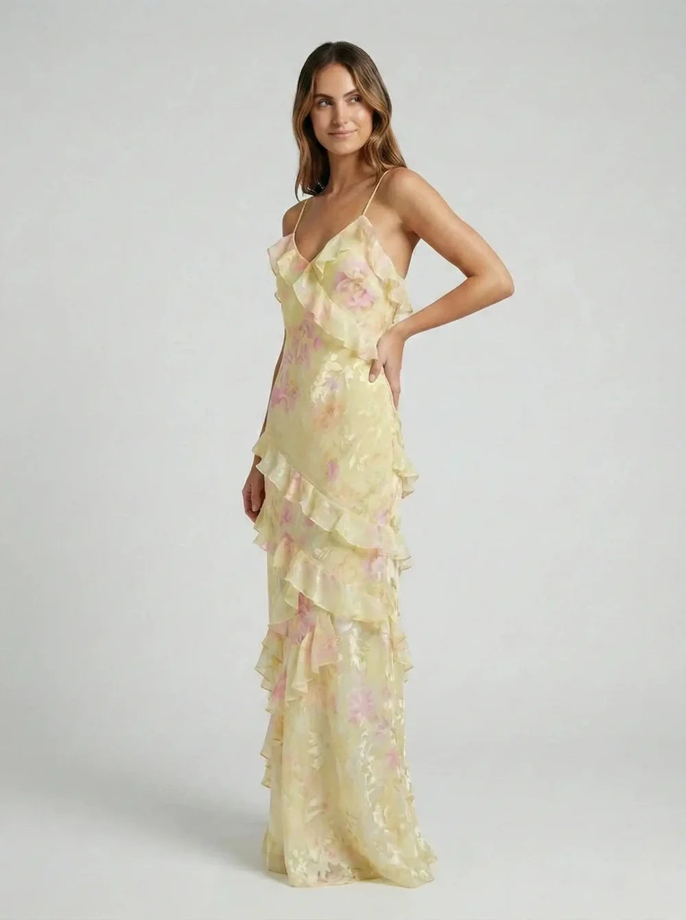 Floral Print Maxi Summer Dress with Ruffles
