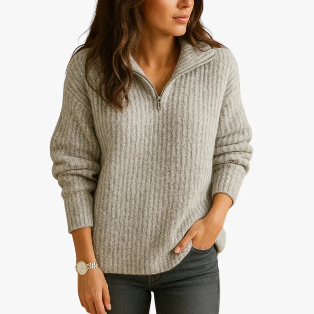 Half-Zip knit jumper with high collar for women