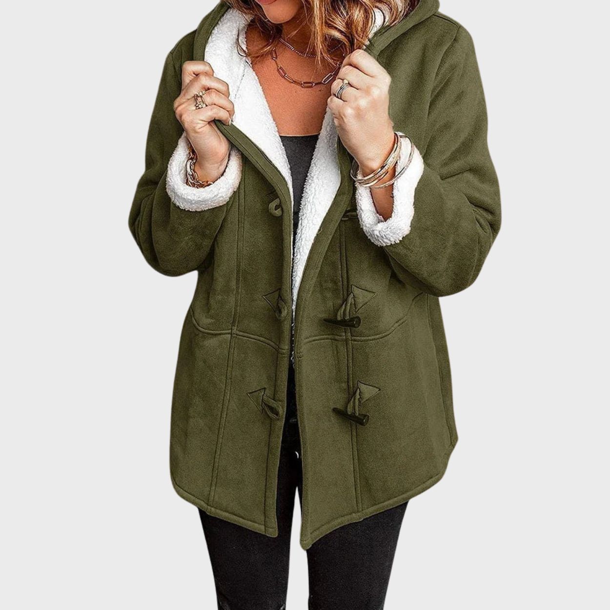 Hooded Coat with Toggle Closure and Side Pockets for Women
