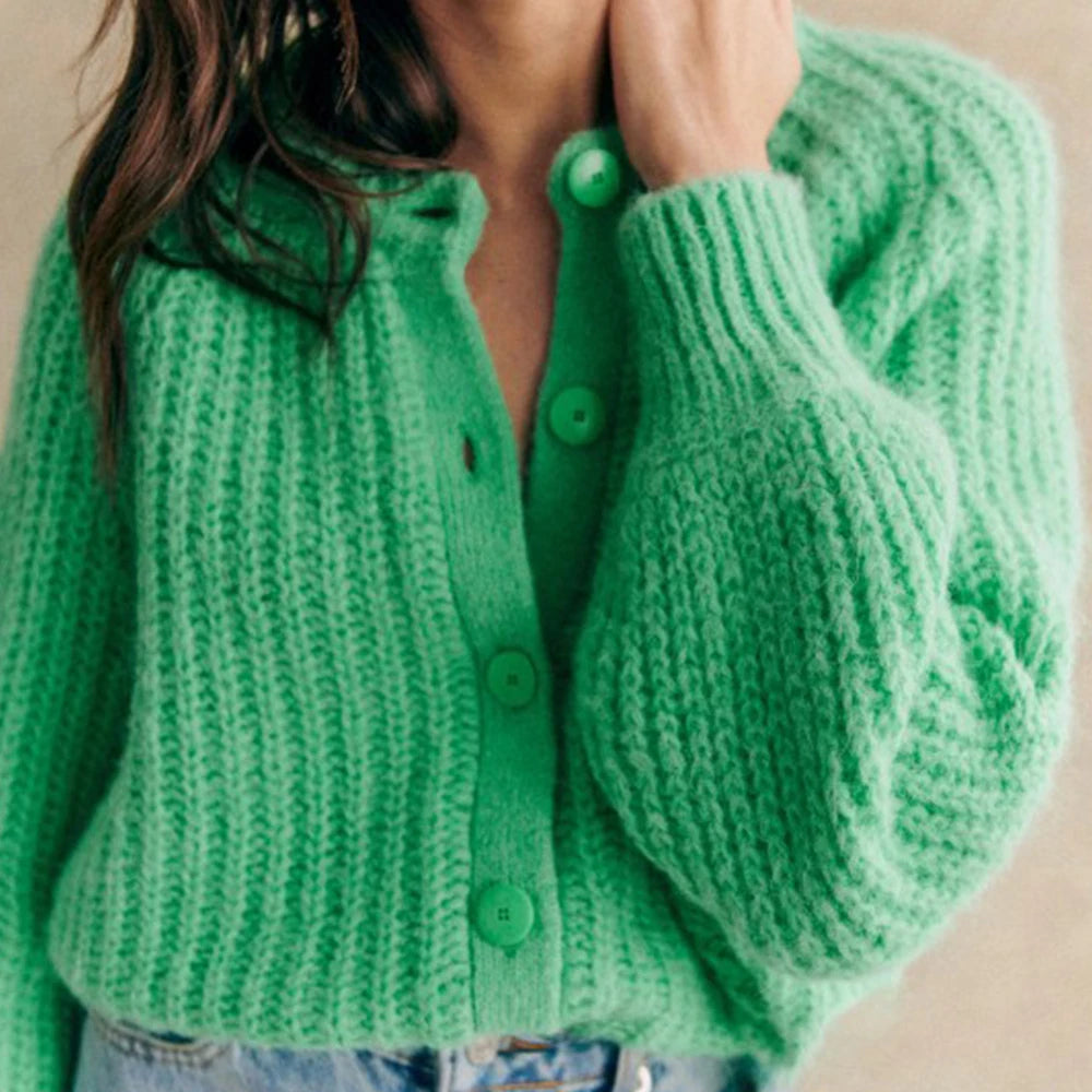 Knitted cardigan with button details for women