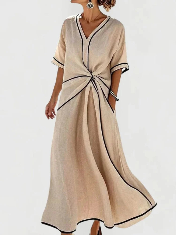 Maxi Beach Dress with V-Neck and Twisted Detail