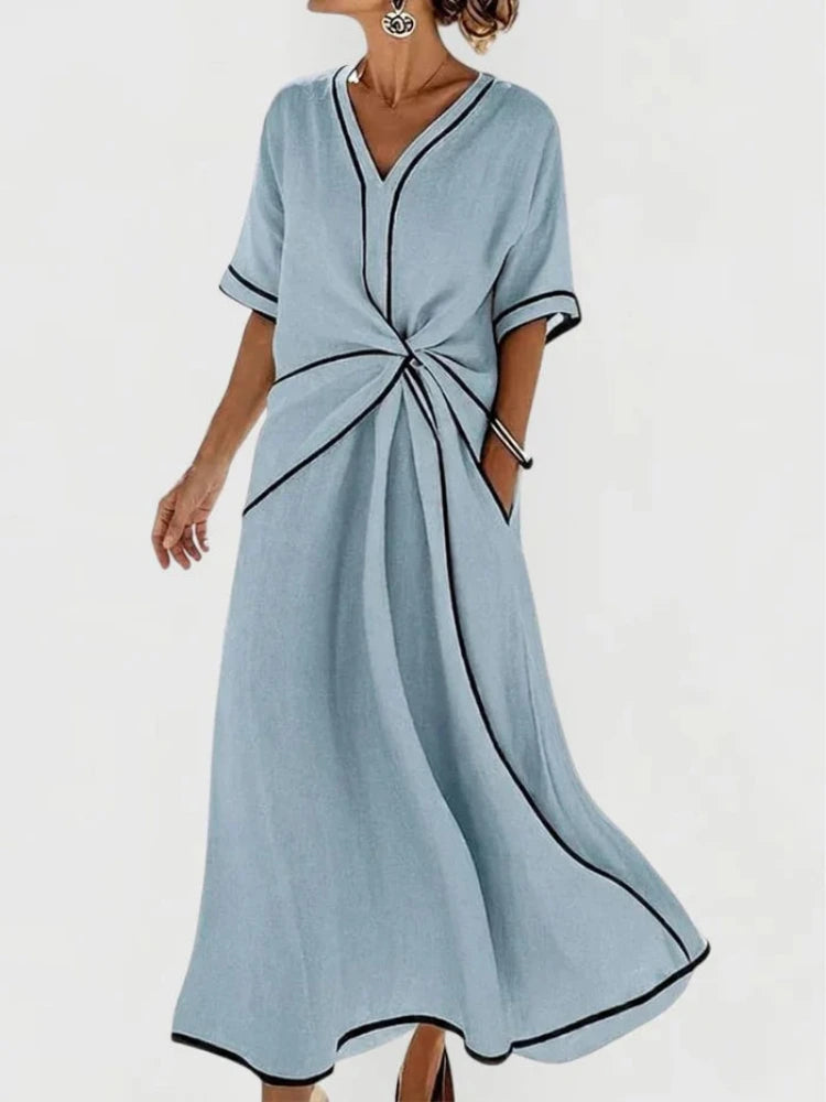 Maxi Beach Dress with V-Neck and Twisted Detail