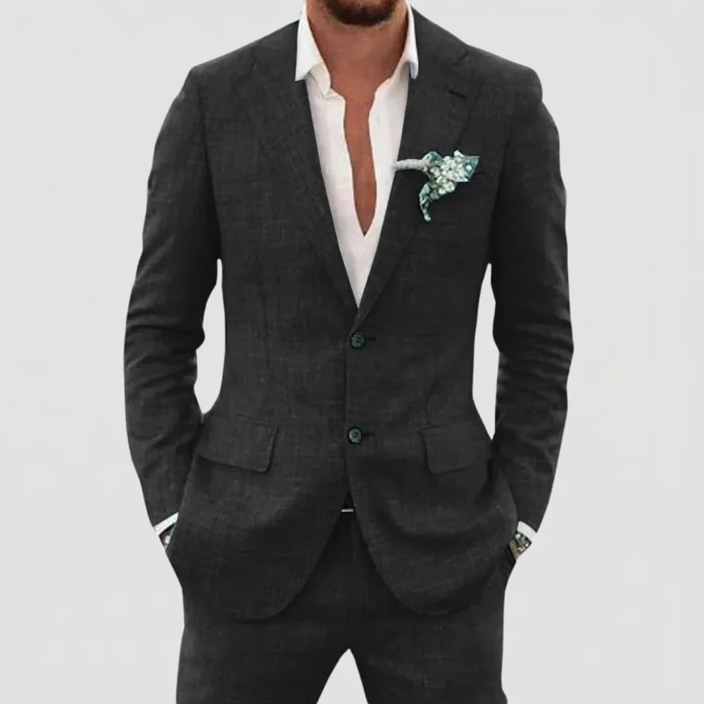 Men's 2-Piece Linen Mix Suit with Blazer and Trousers