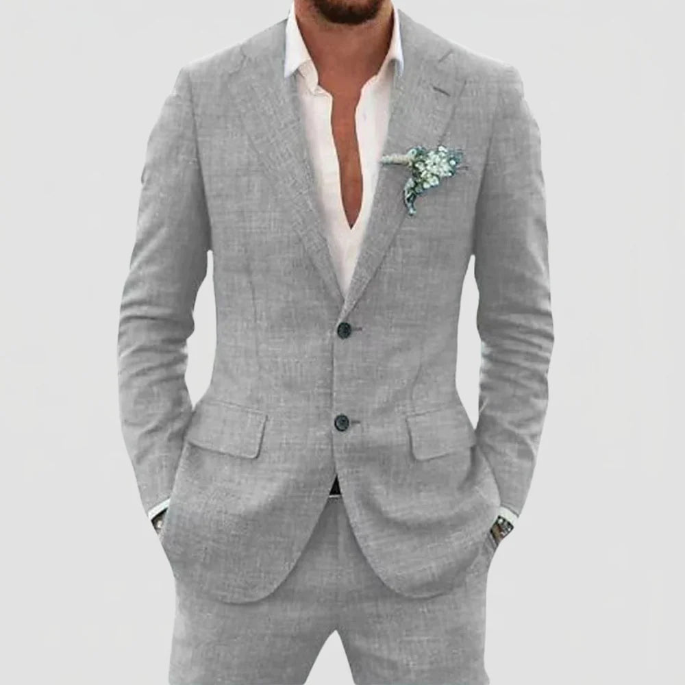 Men's 2-Piece Linen Mix Suit with Blazer and Trousers