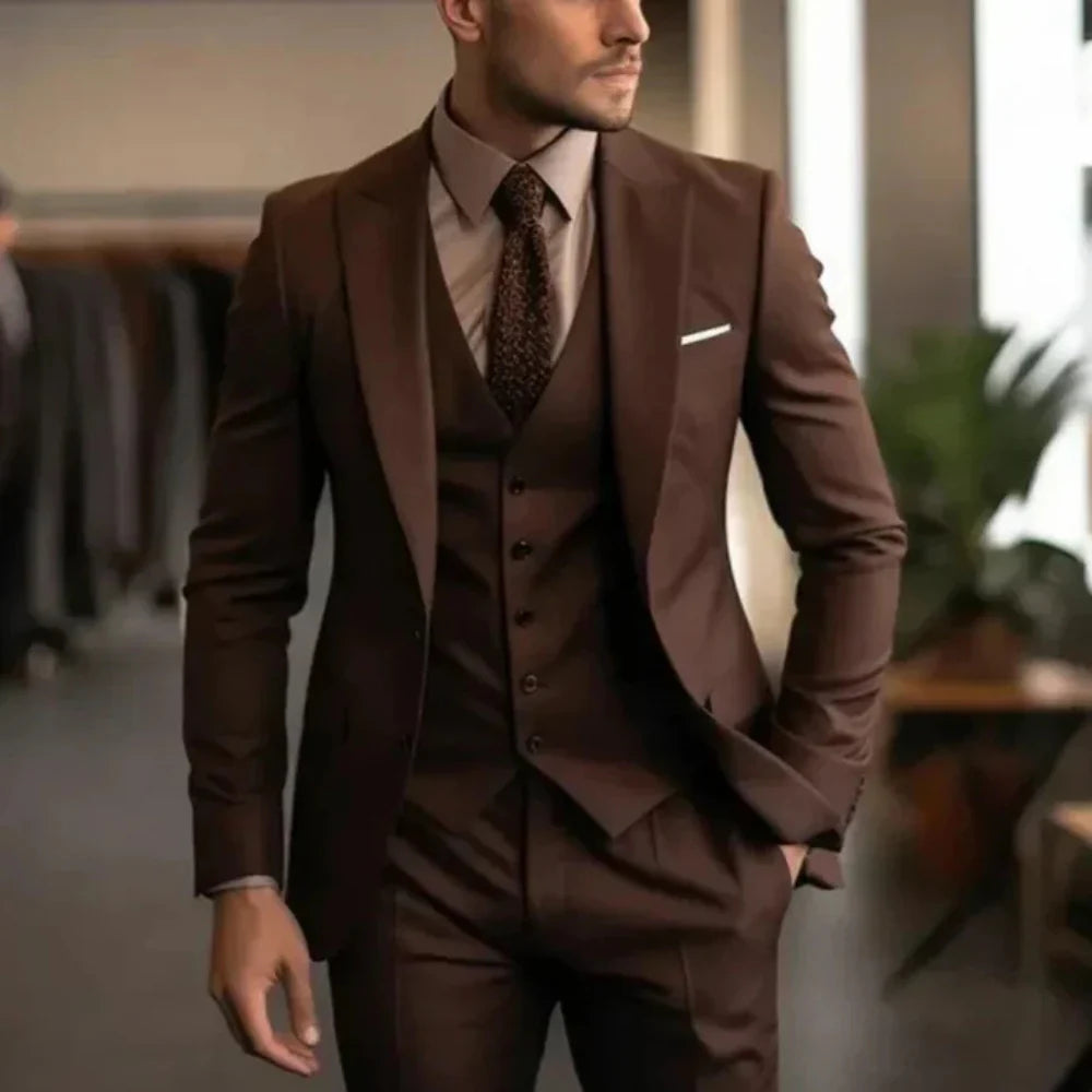 Men's 3-Piece Formal Suit with Blazer, Waistcoat and Trousers