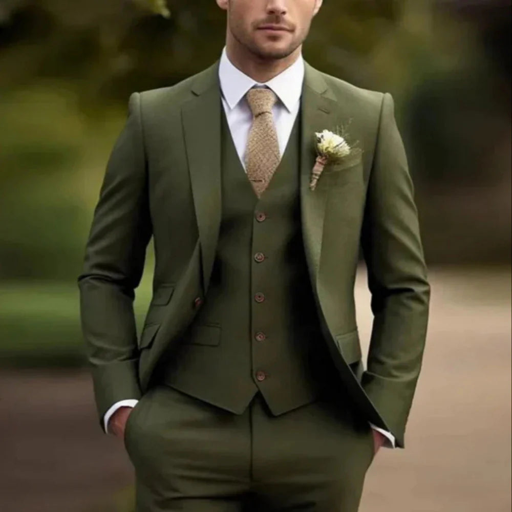 Men's 3-Piece Formal Suit with Blazer, Waistcoat and Trousers