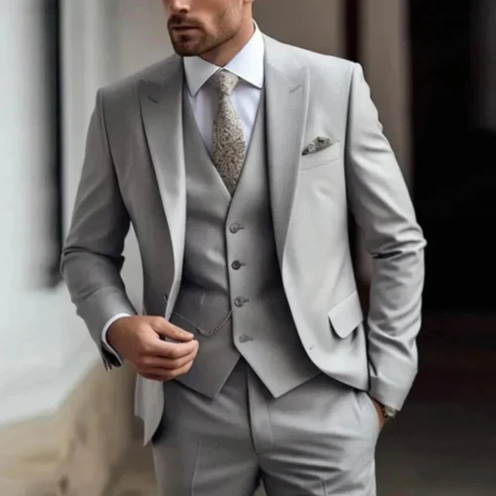 Men's 3-Piece Formal Suit with Blazer, Waistcoat and Trousers