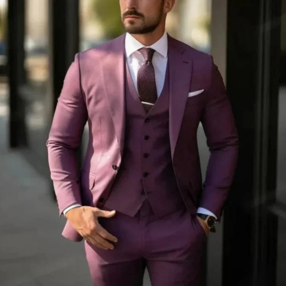 Men's 3-Piece Formal Suit with Blazer, Waistcoat and Trousers