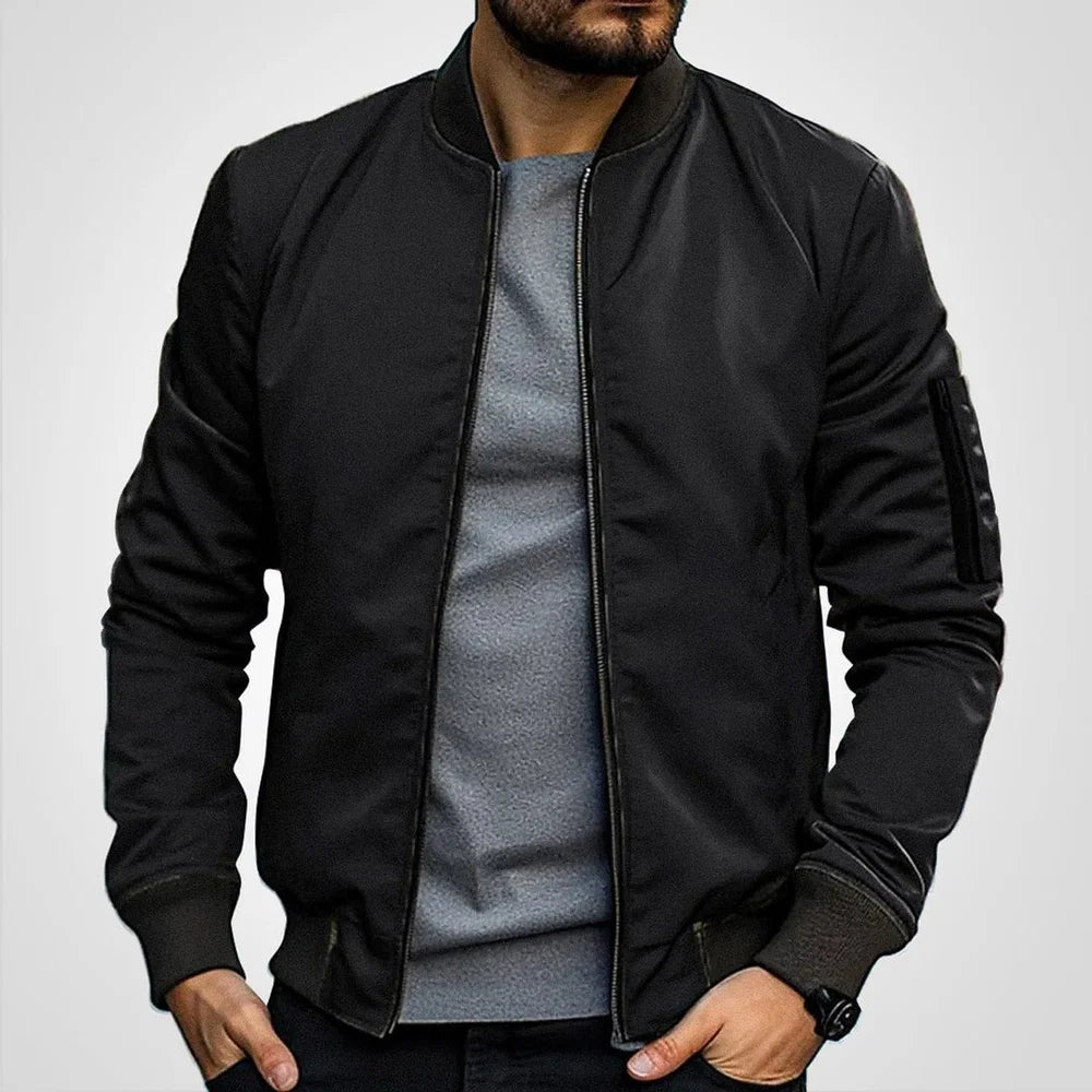 Men's Bomber Jacket with Sleeve Pocket and Ribbed Cuffs