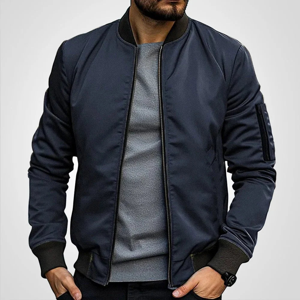 Men's Bomber Jacket with Sleeve Pocket and Ribbed Cuffs