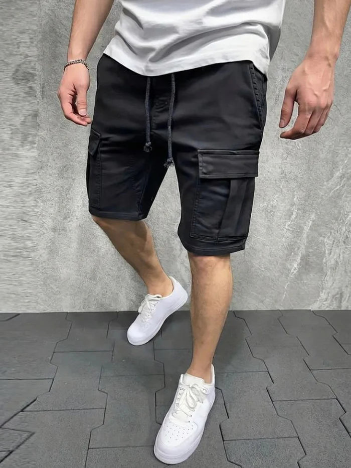 Men's Cargo Jogger Shorts with Flap Pockets and Drawstring