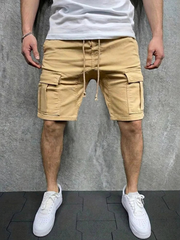 Men's Cargo Jogger Shorts with Flap Pockets and Drawstring