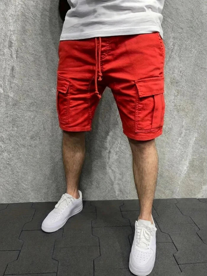Men's Cargo Jogger Shorts with Flap Pockets and Drawstring