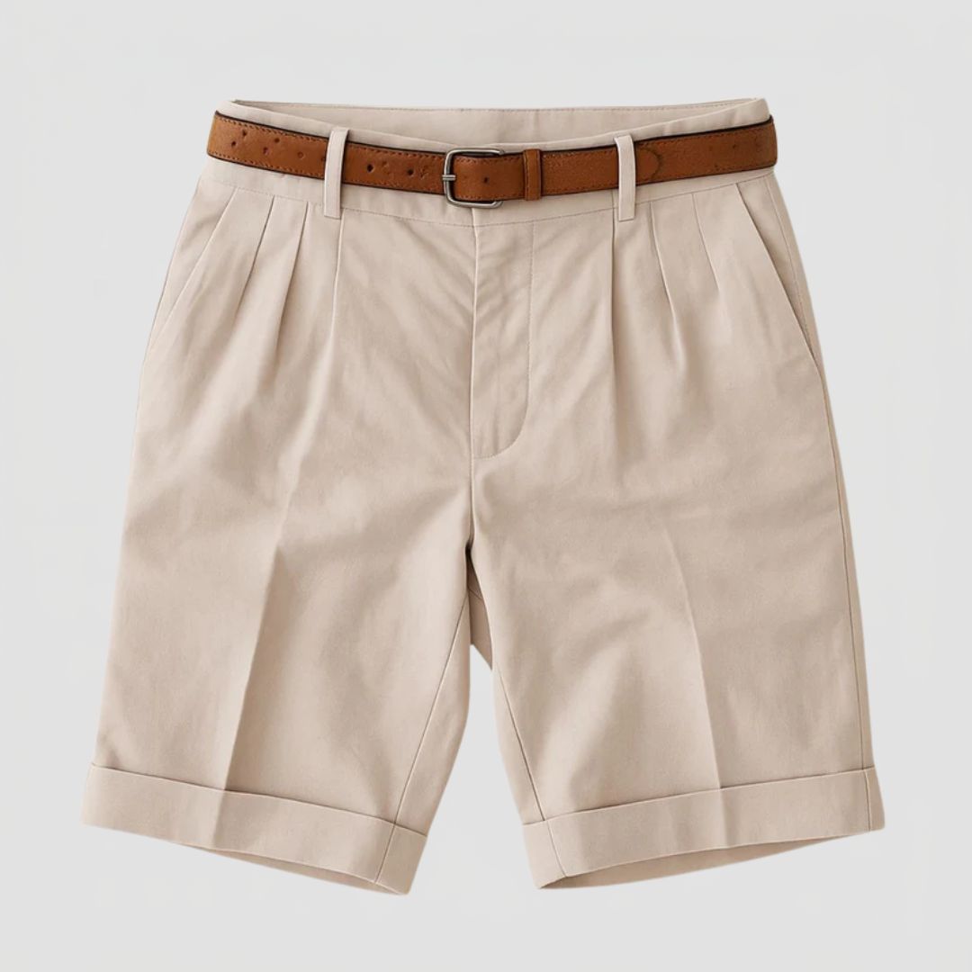 Men's Chino Shorts with Double Pleat and Turn-Up Cuff