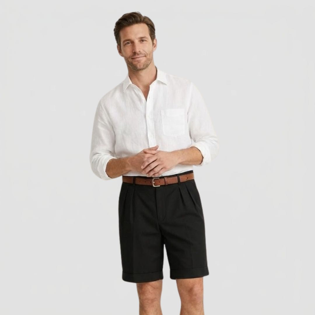 Men's Chino Shorts with Double Pleat and Turn-Up Cuff