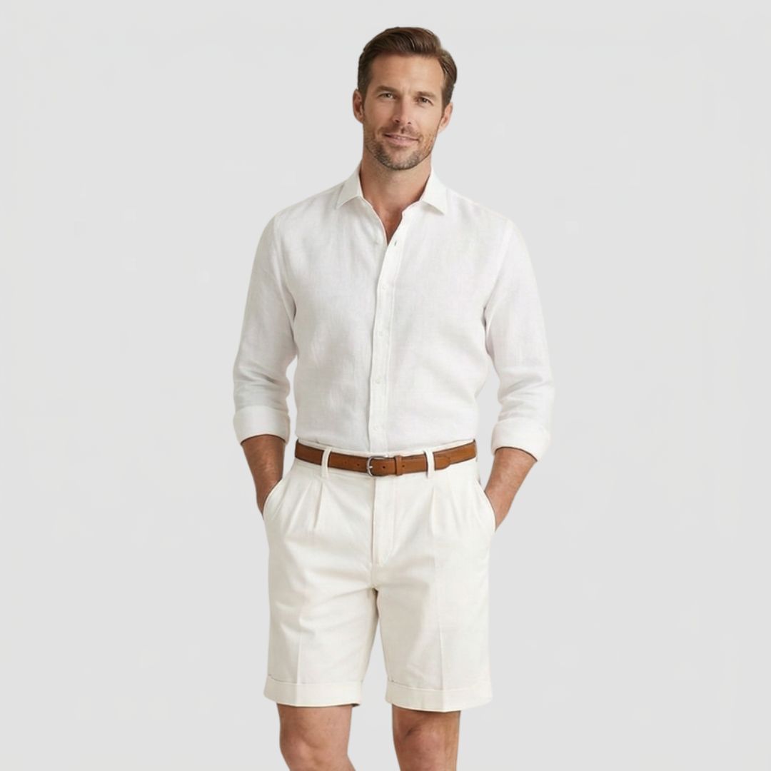 Men's Chino Shorts with Double Pleat and Turn-Up Cuff