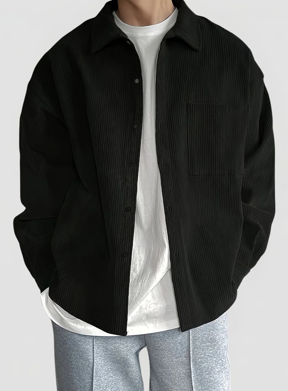 Men's Corduroy Shirt with Collar and Button Closure