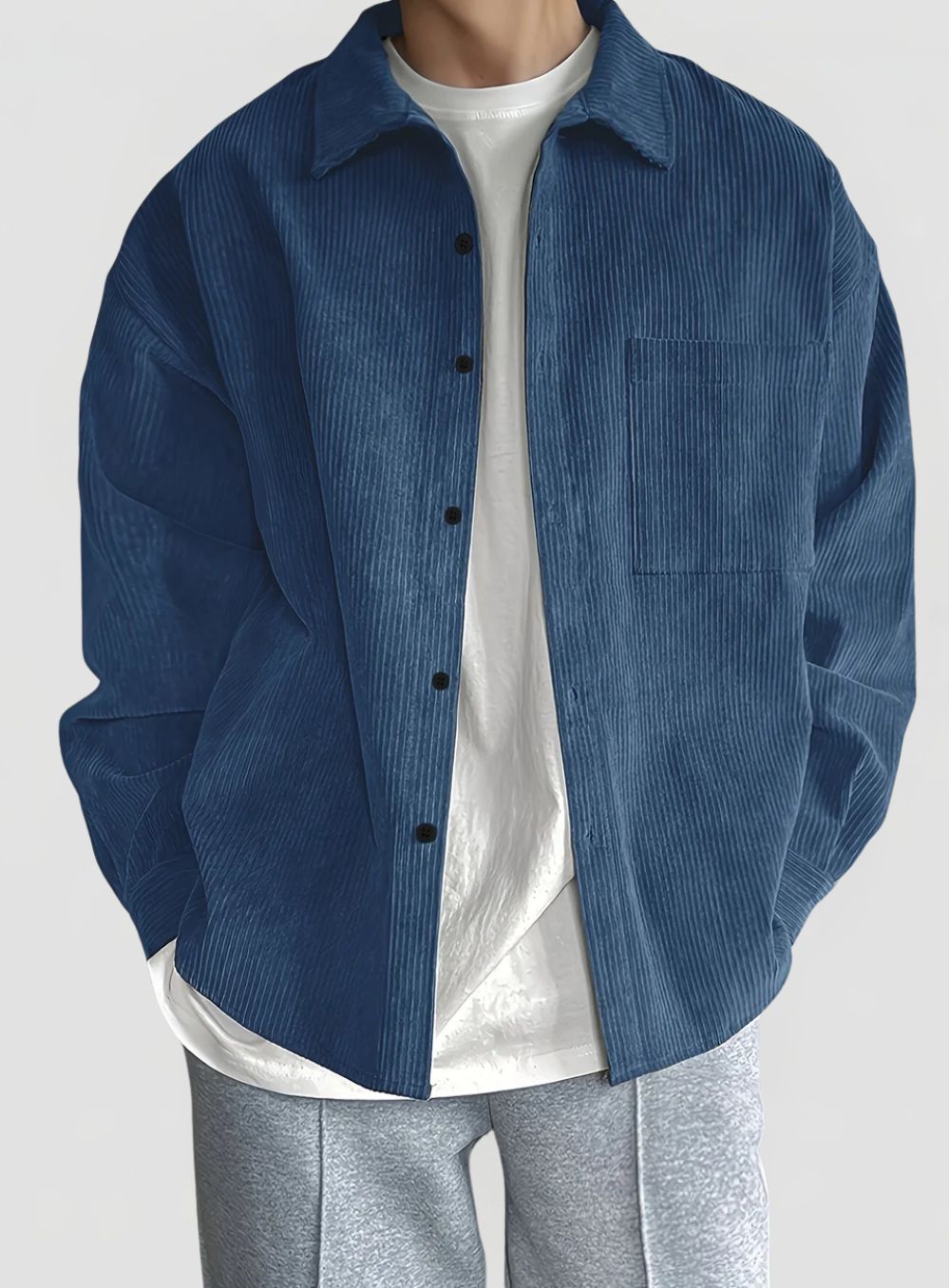 Men's Corduroy Shirt with Collar and Button Closure