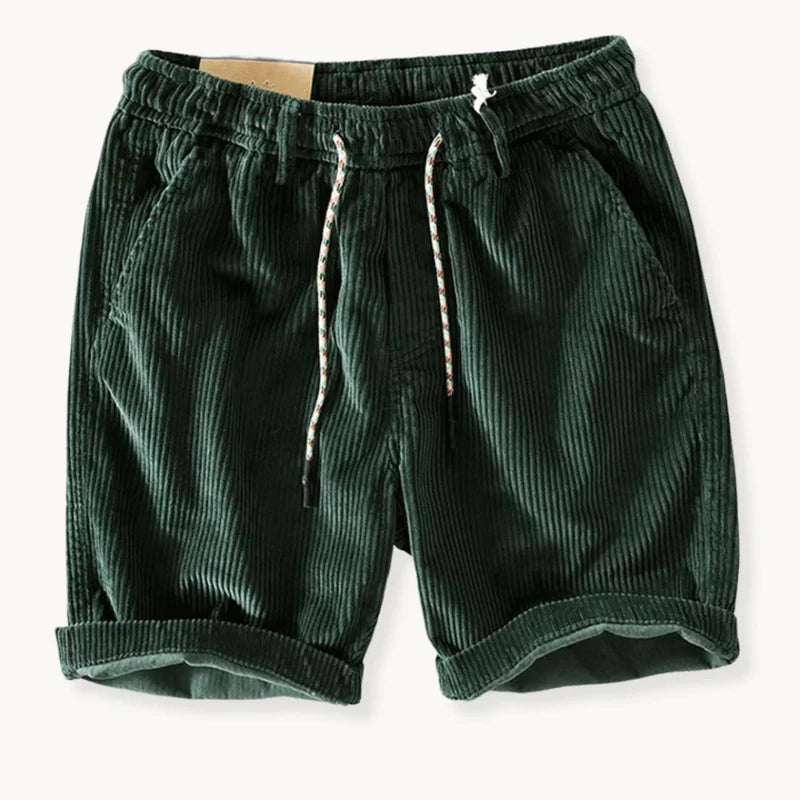 Men's Corduroy Shorts with Elasticated Drawstring Waist and Turned-Up Hem