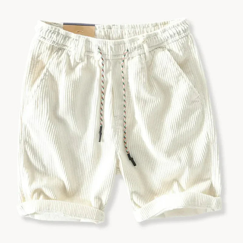 Men's Corduroy Shorts with Elasticated Drawstring Waist and Turned-Up Hem