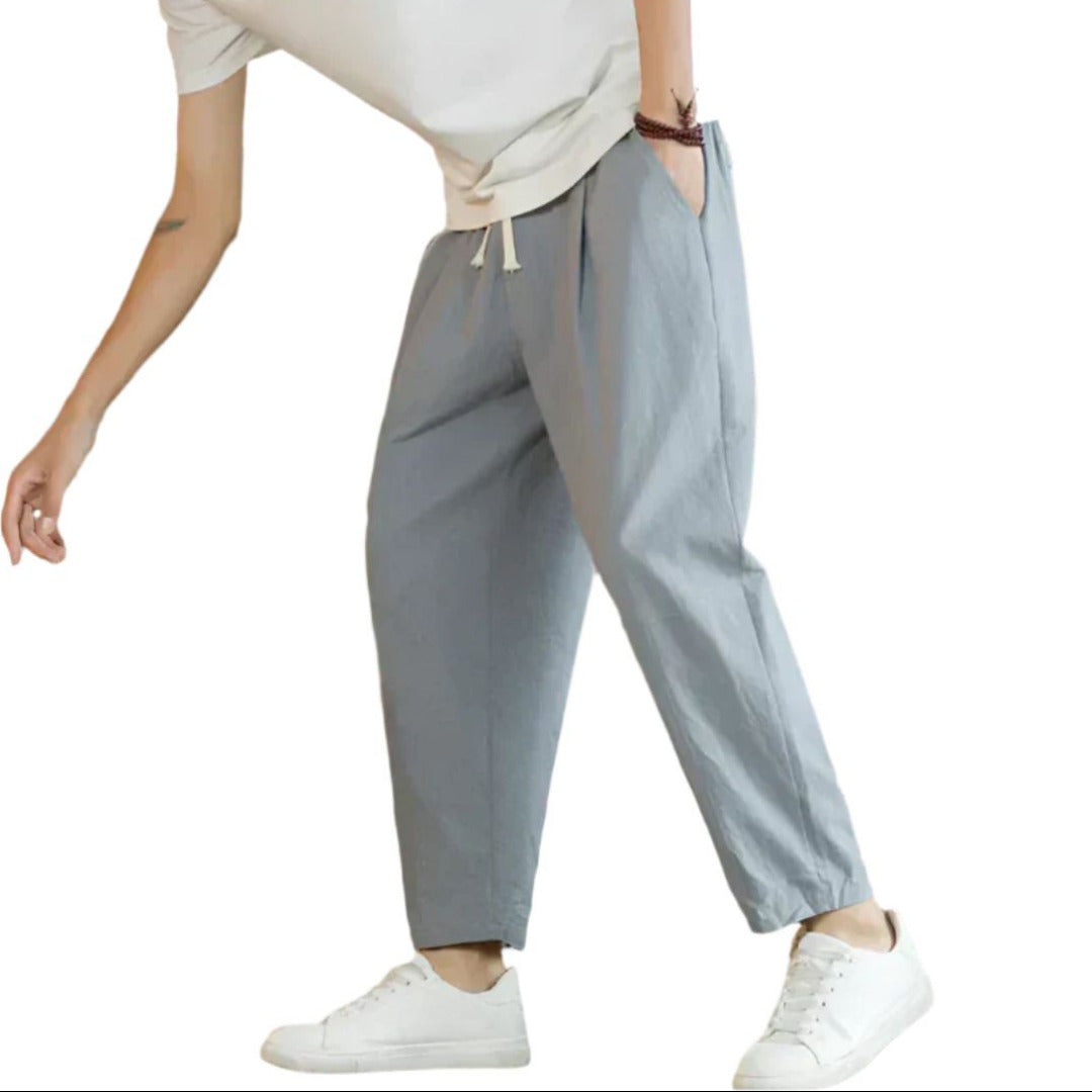 Men's Cotton Trousers with Drawstring Waist and Wide Leg