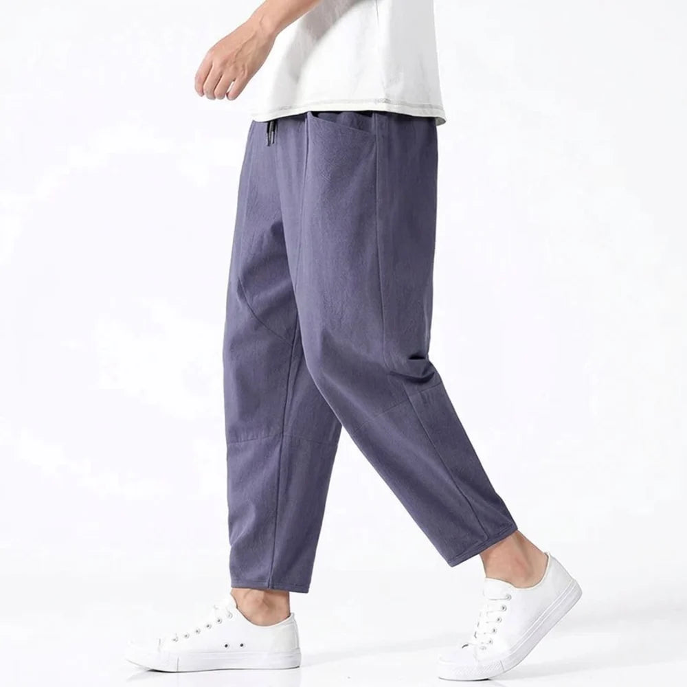 Men's Cropped Trousers with Drawstring Waist and Tapered Leg