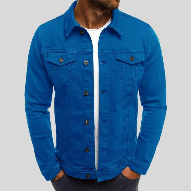 Men's Denim Jacket with Button Closure and Chest Pockets