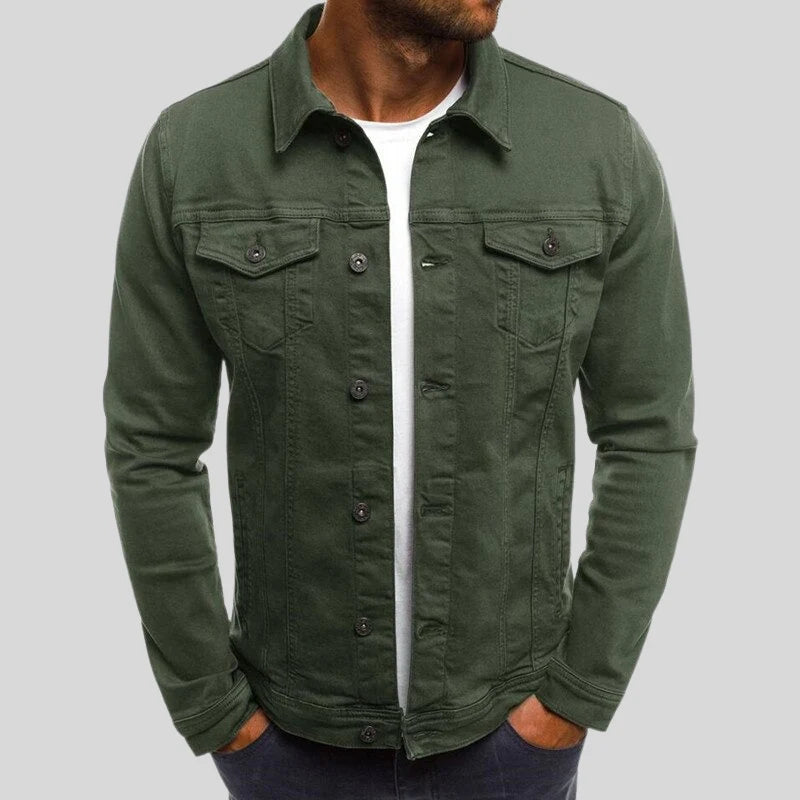 Men's Denim Jacket with Button Closure and Chest Pockets