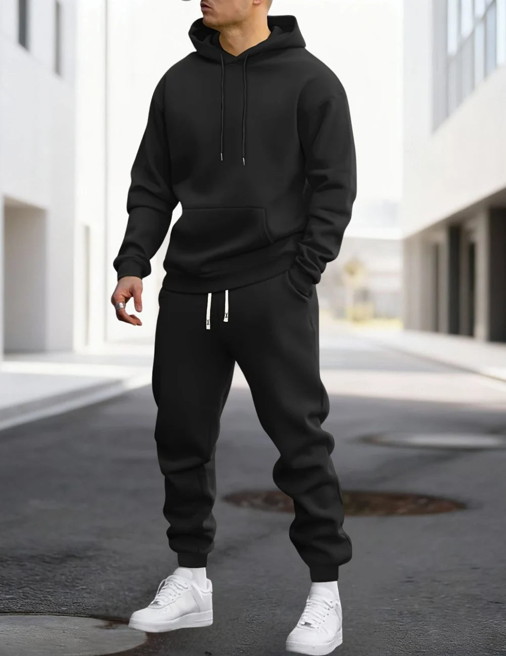 Men's Hoodie and Joggers Set with Drawstring Waist