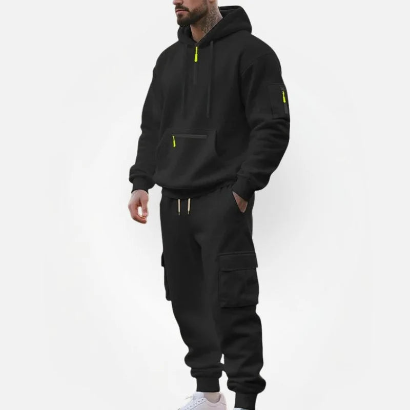 Men's Hoodie and Joggers Set with Zip Details and Fleece Lining