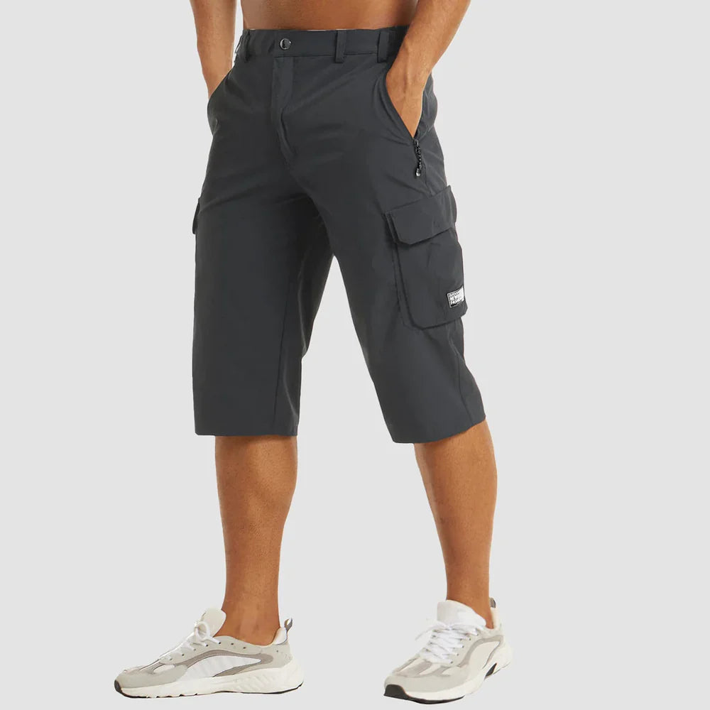 Men's Knee Length Cargo Shorts with Side Pockets and Button Closure