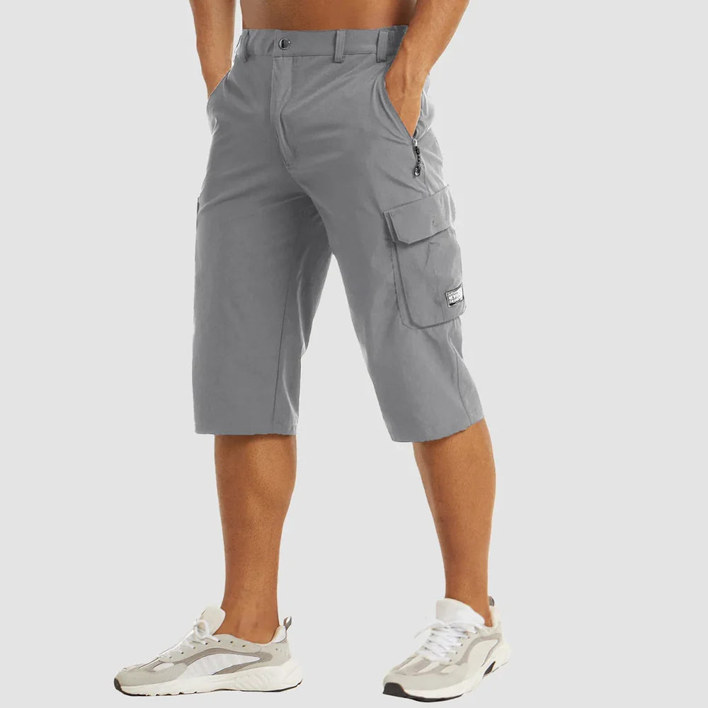 Men's Knee Length Cargo Shorts with Side Pockets and Button Closure
