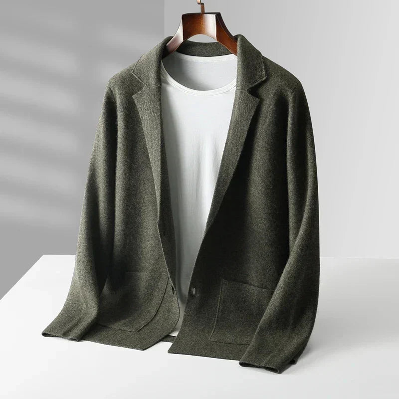 Men's Knit Cardigan with Notch Lapel and Button Closure
