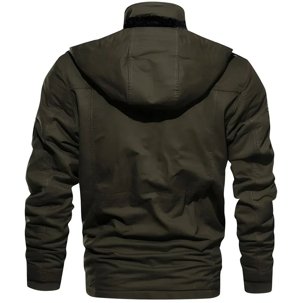 Men's Lined Winter Jacket with Zip and Button Closure