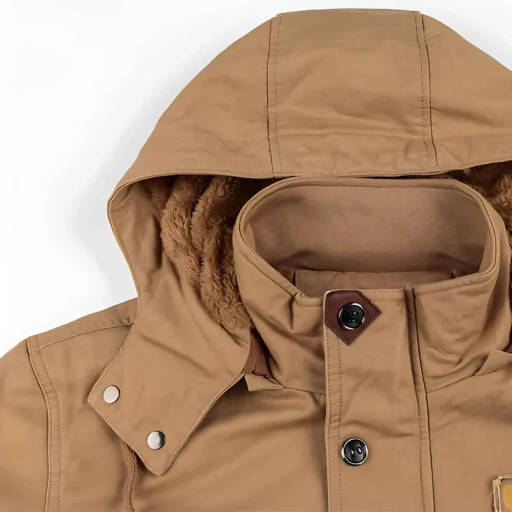 Men's Lined Winter Jacket with Zip and Button Closure