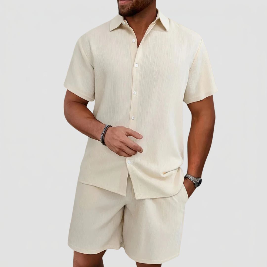 Men's Linen Mix Summer Set with Short Sleeve Shirt and Shorts