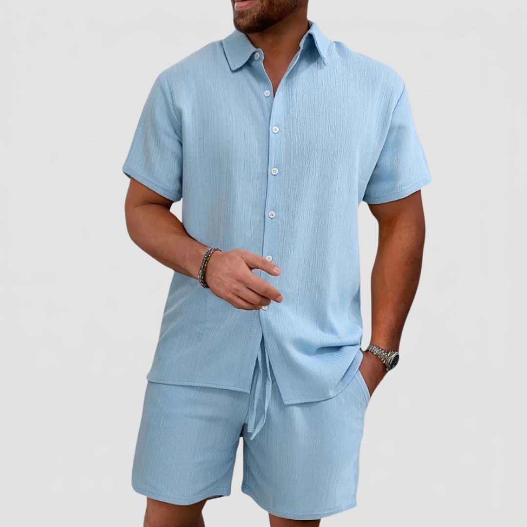 Men's Linen Mix Summer Set with Short Sleeve Shirt and Shorts
