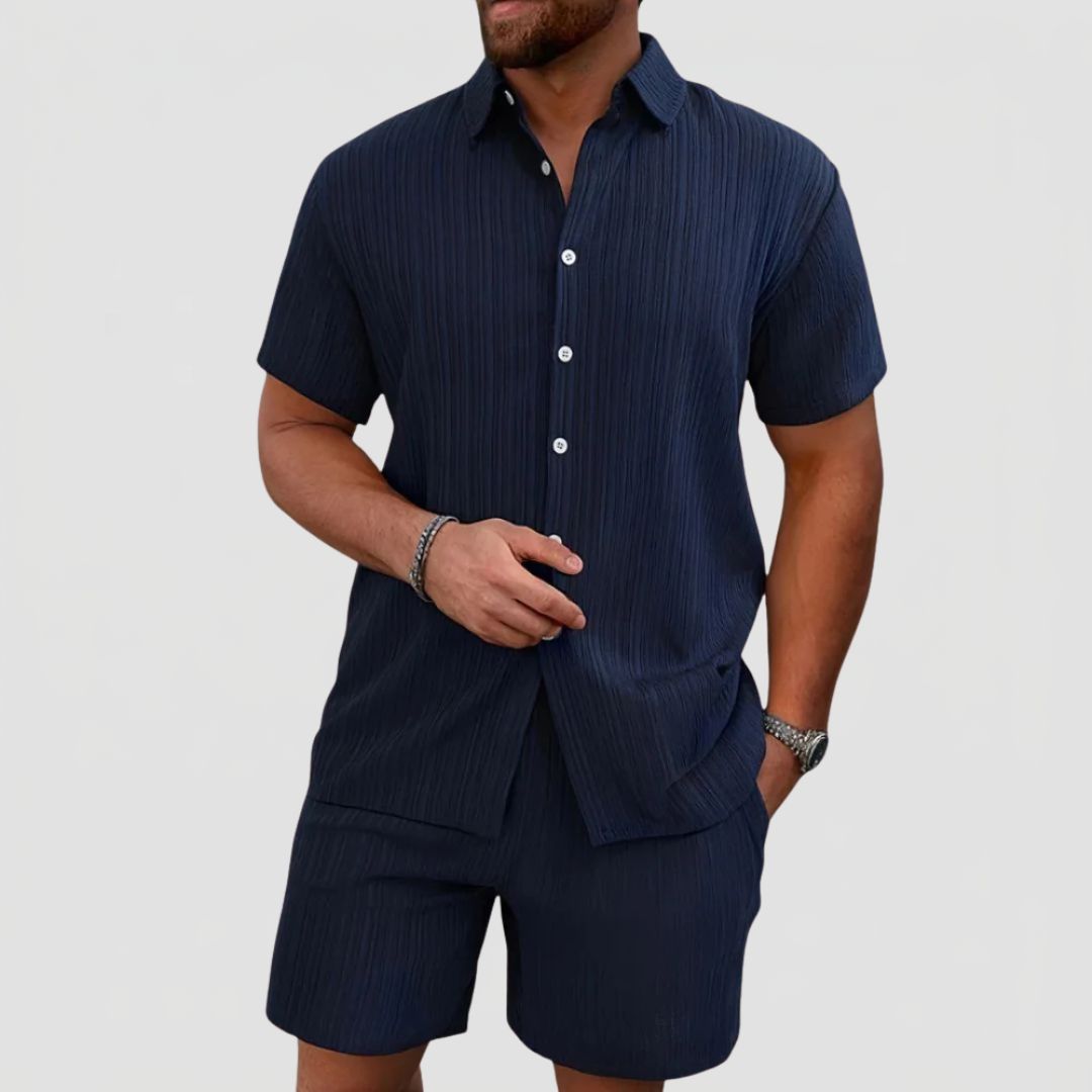 Men's Linen Mix Summer Set with Short Sleeve Shirt and Shorts