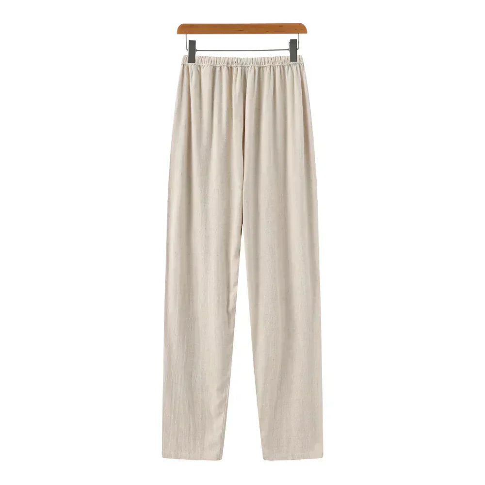 Men's Linen Mix Trousers with Elasticated Drawstring Waist