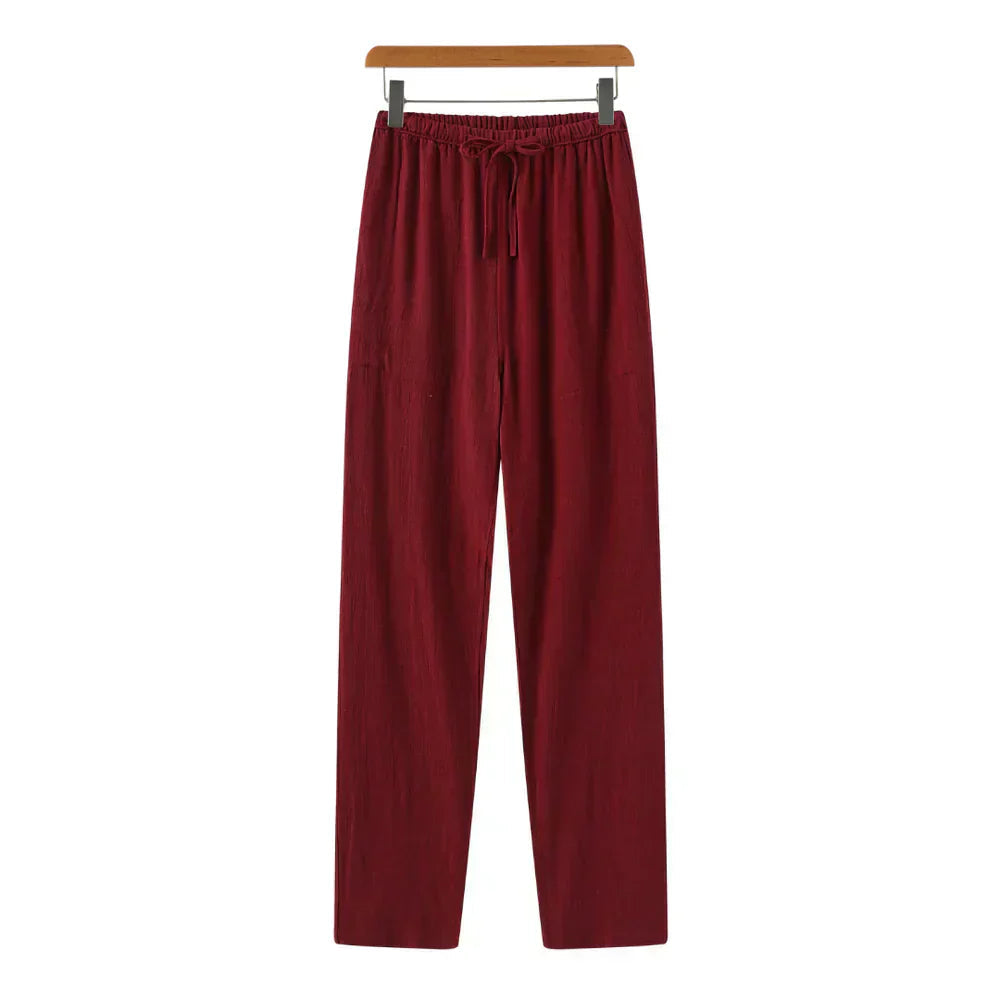 Men's Linen Mix Trousers with Elasticated Drawstring Waist