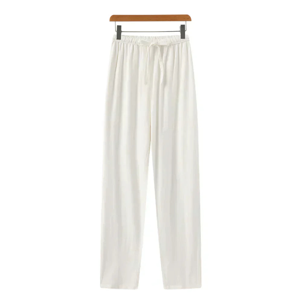 Men's Linen Mix Trousers with Elasticated Drawstring Waist