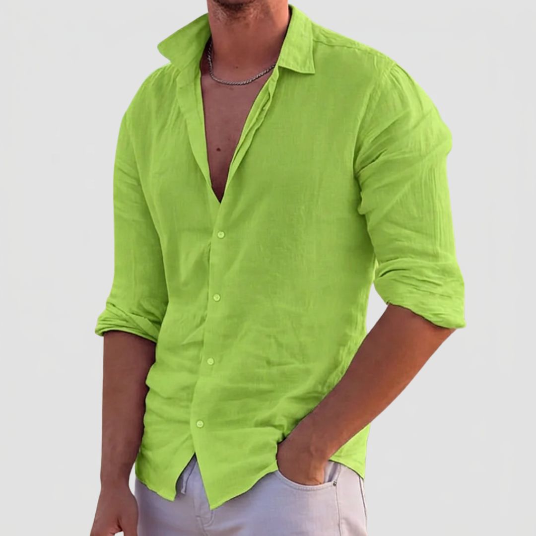 Men's Linen Summer Shirt with Classic Collar and Long Sleeves