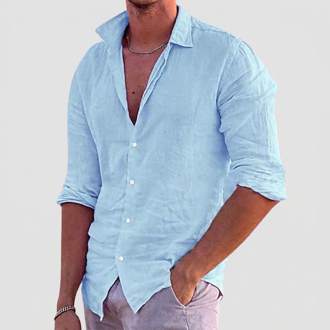 Men's Linen Summer Shirt with Classic Collar and Long Sleeves