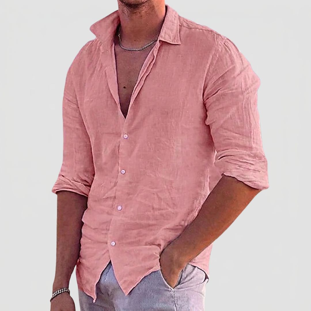 Men's Linen Summer Shirt with Classic Collar and Long Sleeves