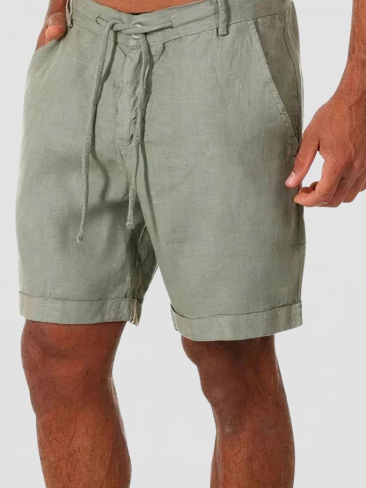 Men's Linen Summer Shorts with Button Closure and Drawstring