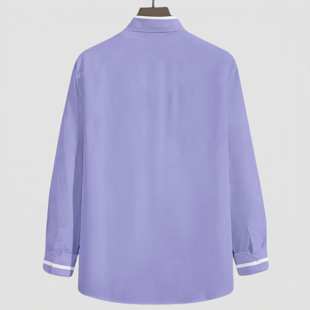 Men's Long Sleeve Grandad Collar Shirt with Contrast Trim
